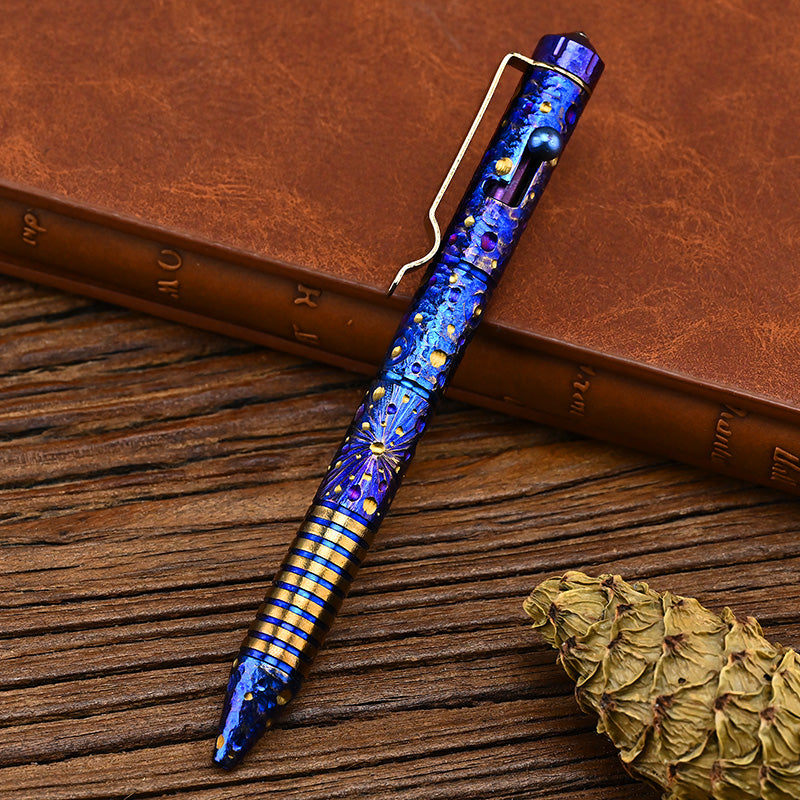 Titanium Alloy Tactical Pen Hand Carved Star Sky Limited Edition Tungsten Pen Decompression EDC Metal Signature Neutral Pen