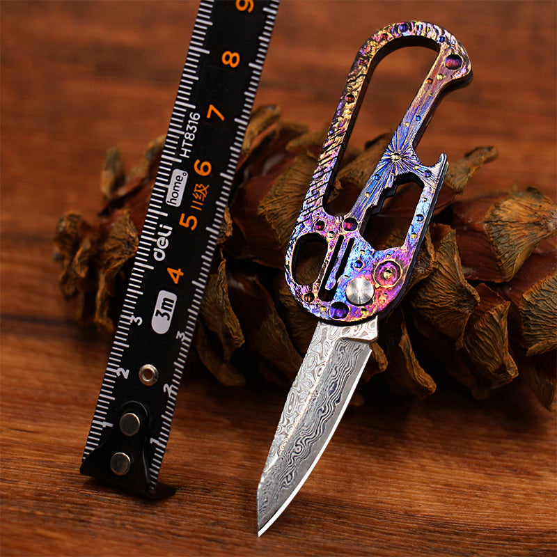 Star Sky Limited Starry Sky Version Titanium Alloy Outdoor Multi-Functional Keychain Mini Damascus Knife Portable