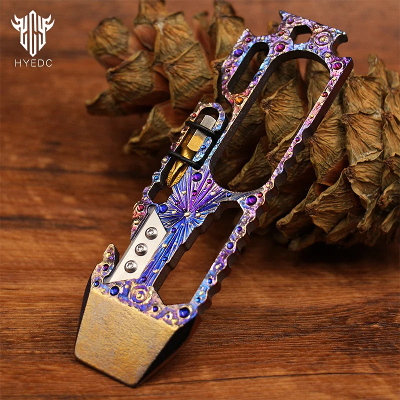 Limited Edition Titanium Alloy Multi-Function Screwdriver Crowbar Bottle Opener Outdoor Crowbar Hand Carving Starry Sky EDC