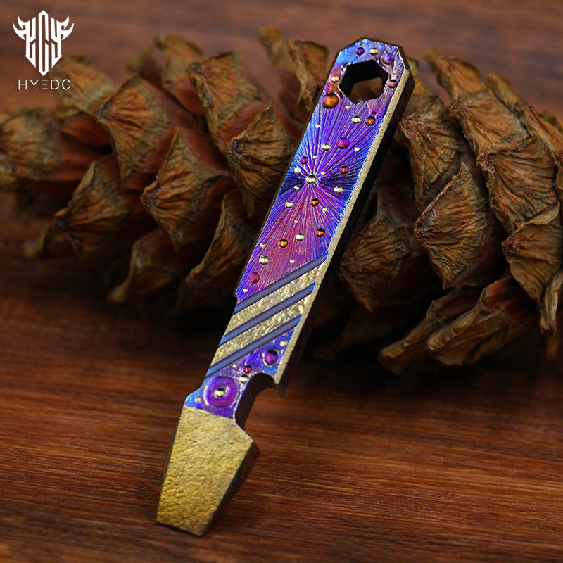 Limited Edition Hand Carving Starry Sky TC4 Titanium alloy Multifunctional Prybar EDC Mini Pocket Tool Bottle Opener