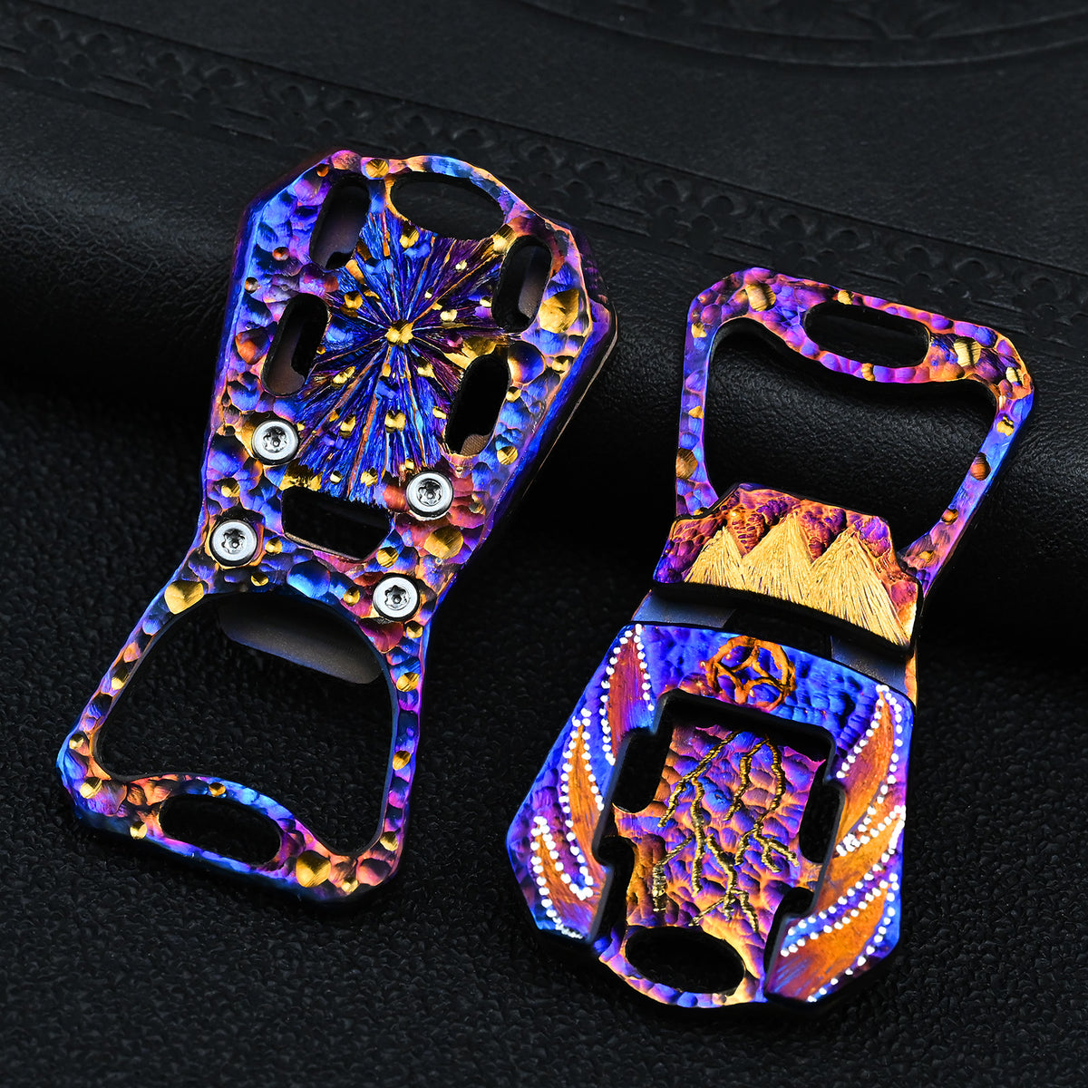 Hand carved patterns Titanium Alloy Portable Portable Bottle Opener Easy Reusable Can Opener Kitchen Supplies Camping Tools