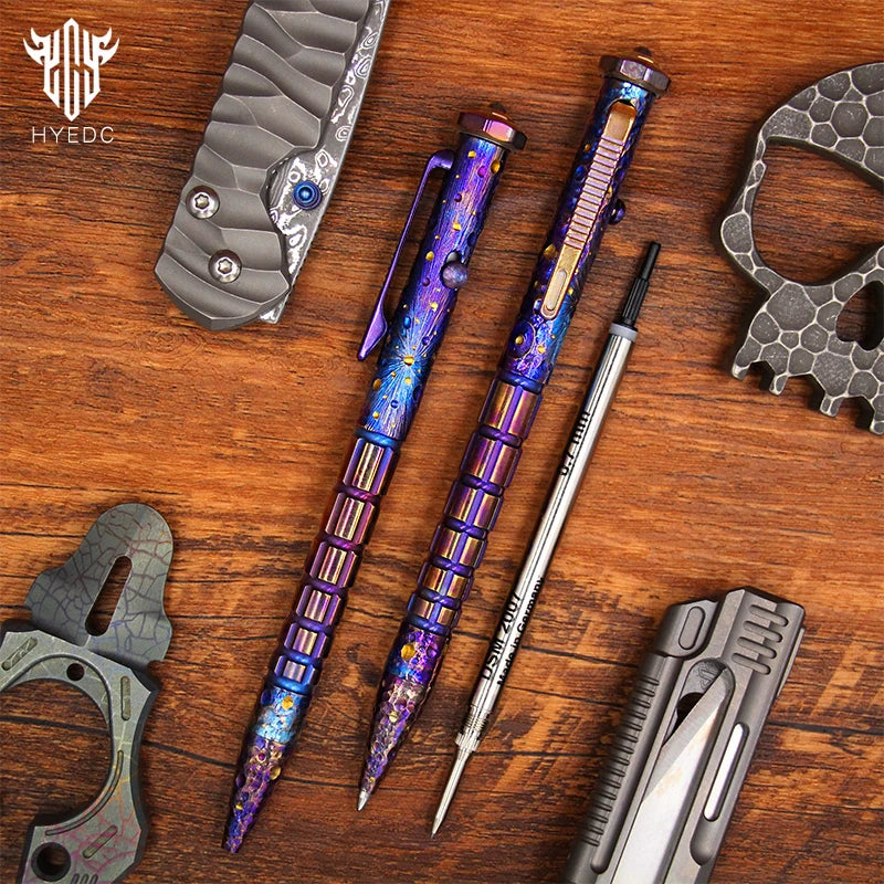 Star Sky Hand Carving Titanium alloy Automatic Pencil Signature Pen refill Writing Pen Gun-bolt Pen Multifunctional Tactical EDC