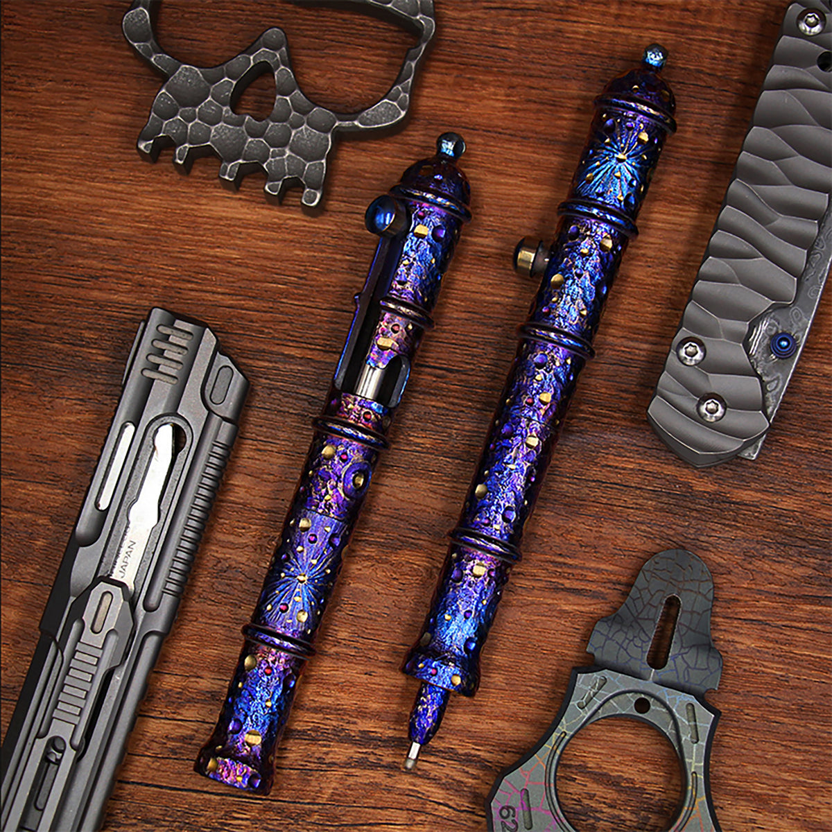 HCYEDC Star Sky Hand Carved Titanium Alloy Tactical PenTactical Bolt Action Pen Limited Edition EDC Metal Signature Neutral Decompression Pen