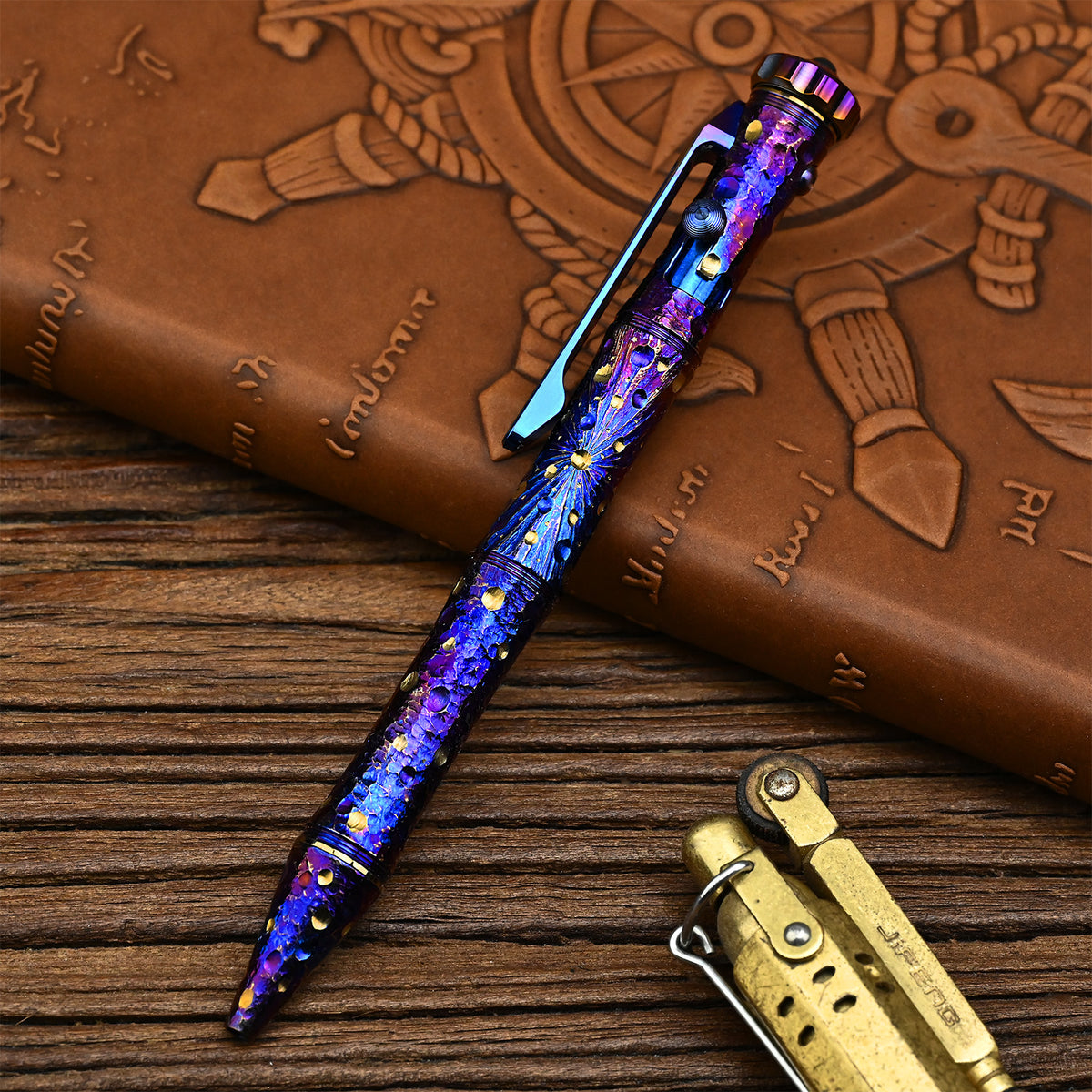HCYEDC Star Sky Limited Edition Titanium Alloy Tactical Pen Hand Carved Rotary Gyro Multifunctional Self-defense Broken WindowPen Tactical Bolt Action Pen