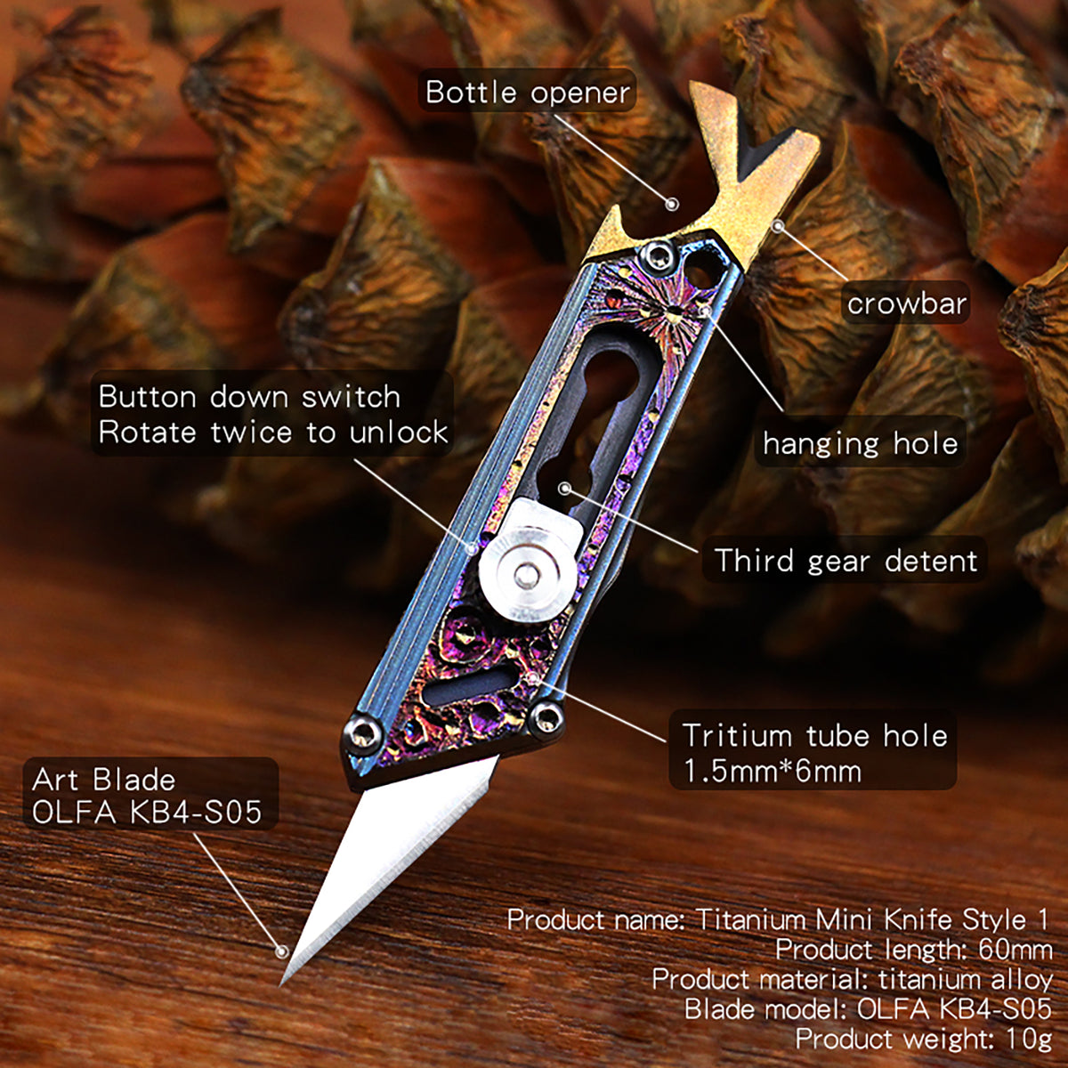 Limited Edition Hand Carving Starry Sky Titanium Alloy Pocket Keychain Small Knife MINI Outdoor EDC Self-defense Tool