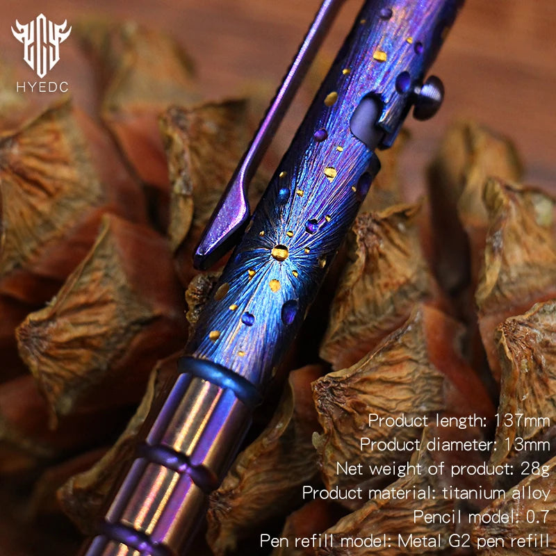 Star Sky Hand Carving Titanium alloy Automatic Pencil Signature Pen refill Writing Pen Gun-bolt Pen Multifunctional Tactical EDC