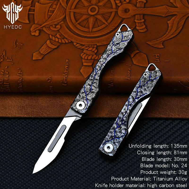 Limited Edition Hand Carving Stone Grain Titanium Alloy Multifunctional Key Chain Waist Hanging Car Keychain Pocket Knife EDC