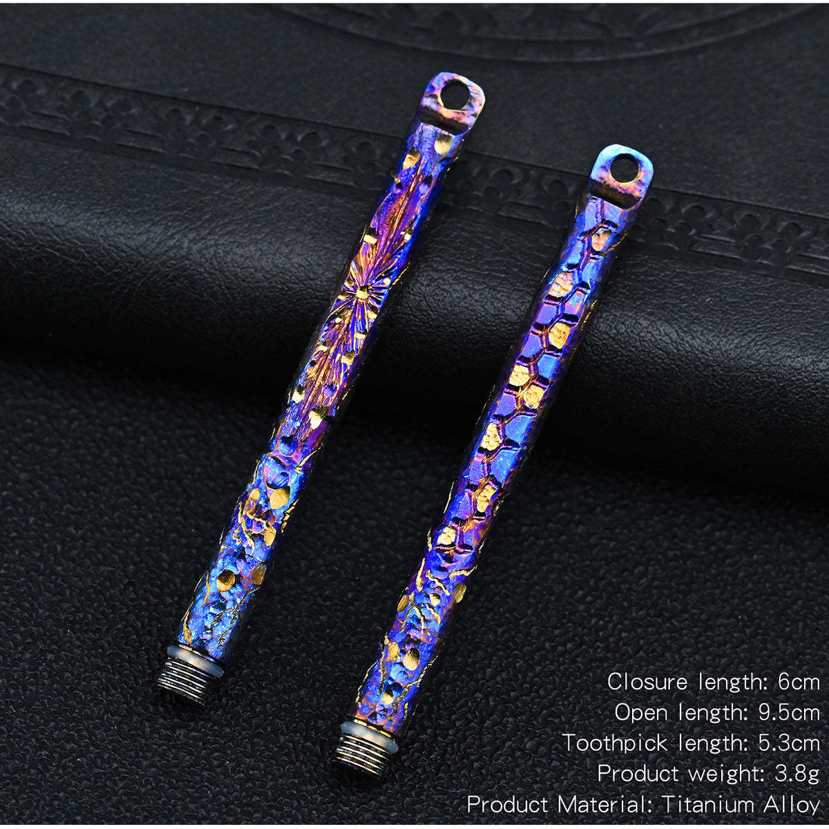 Hand carved Portable Titanium ToothpicksToothpicks Keychain with Metal Toothpick Holder for Outdoor Picnic Camping Accessorie