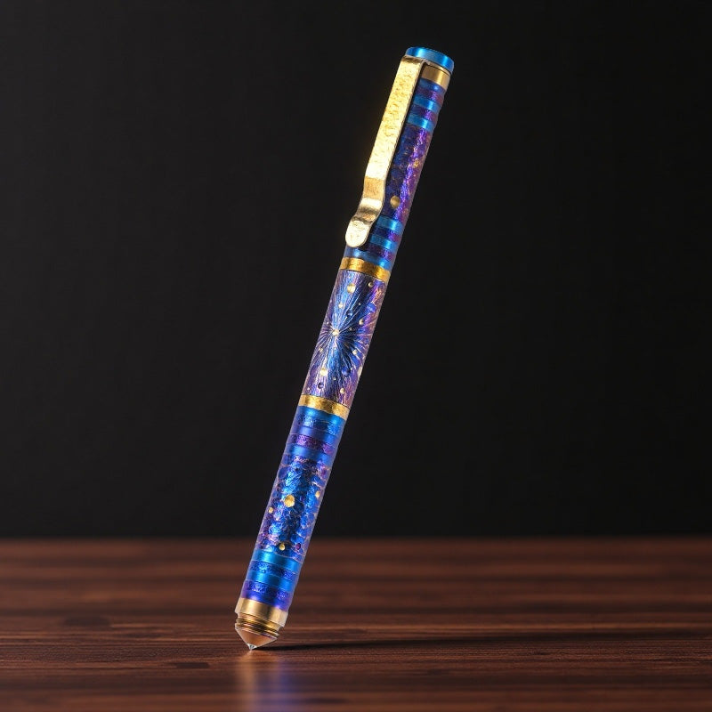HCYEDC Titanium Alloy Tactical Pen Hand Carved Star Sky Limited Edition Tungsten Pen Tactical Pen with Tungsten Steel Glass Breaker Tip Self-DefenceDecompression Metal Signature Neutral Pen EDC