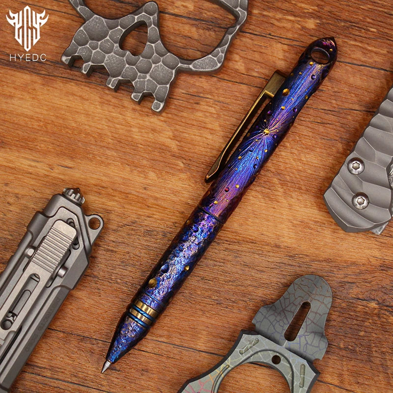 Titanium Alloy Tactical Pen Hand Carved Star Sky Limited Edition Tungsten Pen Decompression Metal Signature Neutral Pen EDC