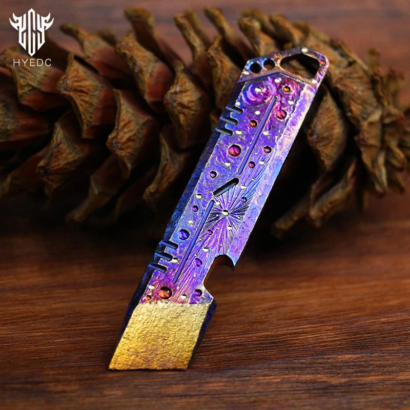 Hand Carving Starry Sky Titanium Alloy EDC Multi-Function Screwdriver Crowbar Bottle Opener Outdoor Crowbar