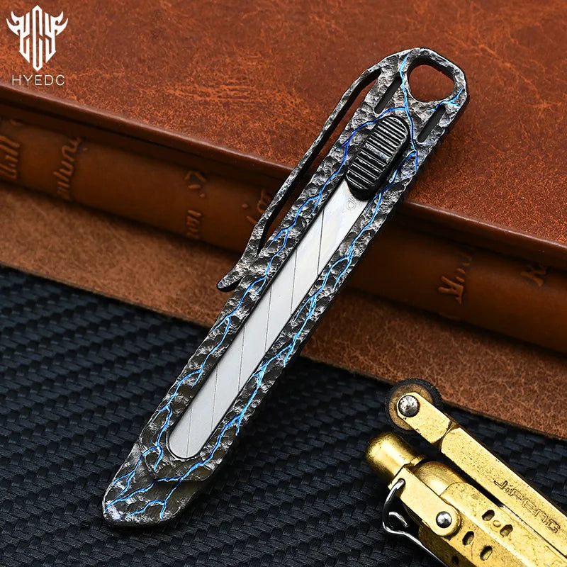 Hand Carving Rock Texture Titanium Alloy Push Knife Multifunctional Pocket Cutter Paper can Replace Blade Art Knife Wallpap EDC