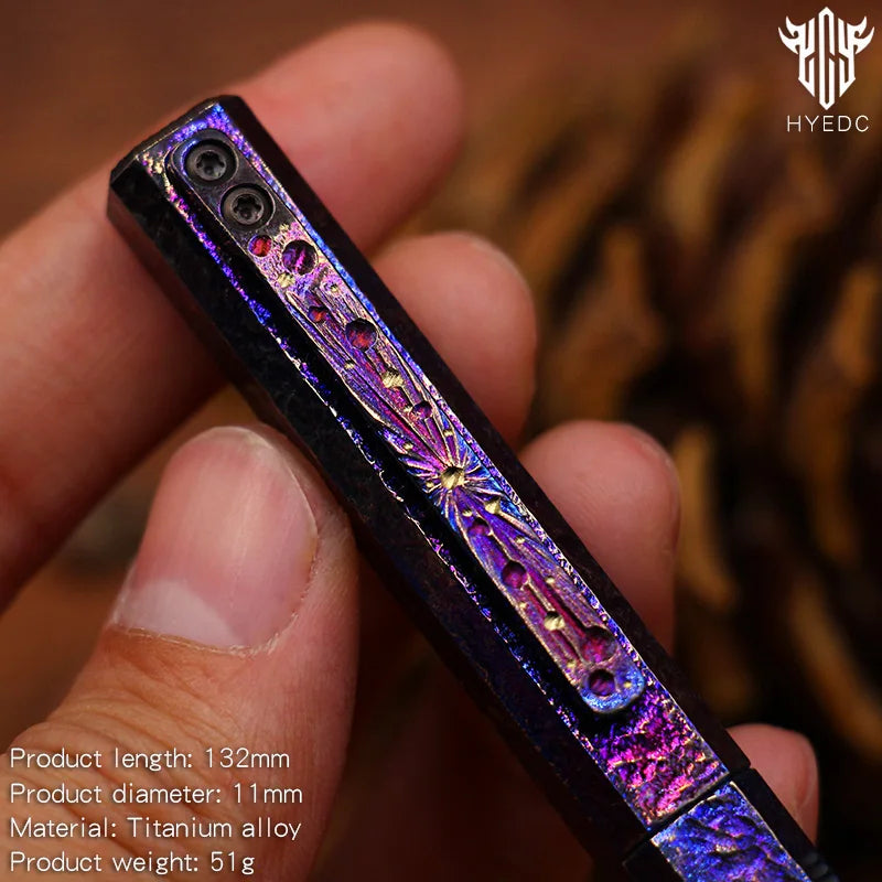 Hand Carved Titanium Alloy Tactical Pen EDC Star Sky Design Limited Edition Tungsten Metal Signature Neutral Pen