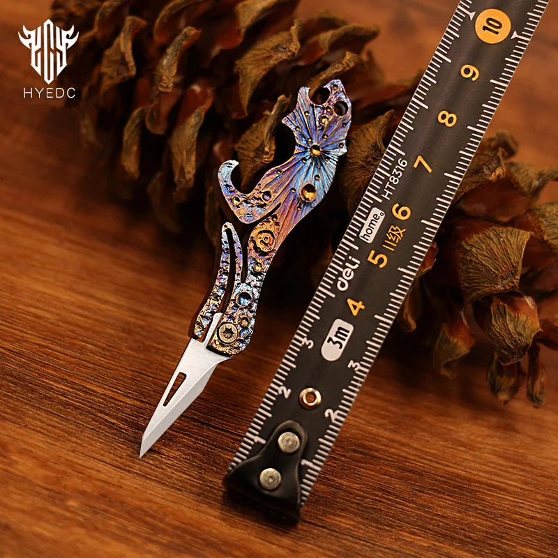 Star Sky Limited Edition Titanium Alloy Mini Knife Keychain Bottle Opener Hand Carved Portable And Detachable