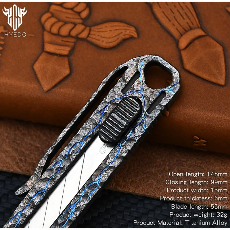 Hand Carving Rock Texture Titanium Alloy Push Knife Multifunctional Pocket Cutter Paper can Replace Blade Art Knife Wallpap EDC