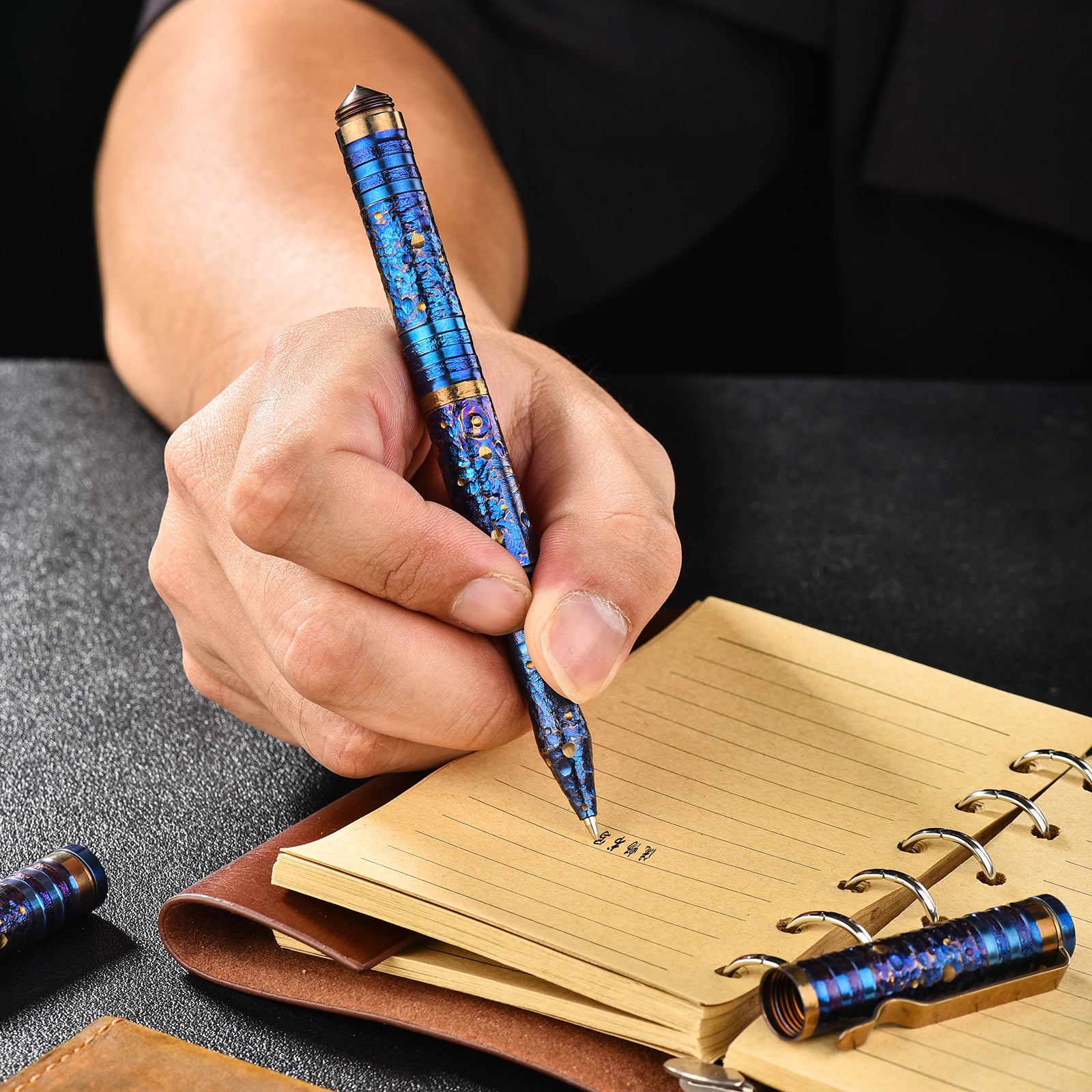 HCYEDC Titanium Alloy Tactical Pen Hand Carved Star Sky Limited Edition Tungsten Pen Tactical Pen with Tungsten Steel Glass Breaker Tip Self-DefenceDecompression Metal Signature Neutral Pen EDC