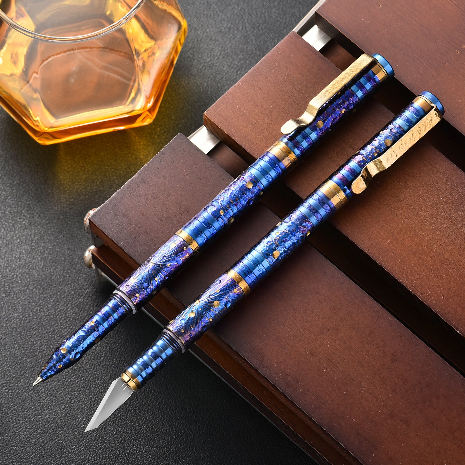 HCYEDC Titanium Alloy Tactical Pen Hand Carved Star Sky Limited Edition Tungsten Pen Tactical Pen with Tungsten Steel Glass Breaker Tip Self-DefenceDecompression Metal Signature Neutral Pen EDC