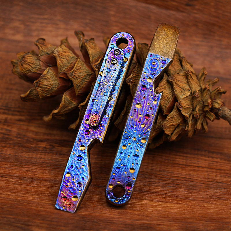 Limited Edition Hand Carving Starry Sky Titanium Crowbar Outdoor Multi Functional Survival Tool Bottle Opener Keychain EDC
