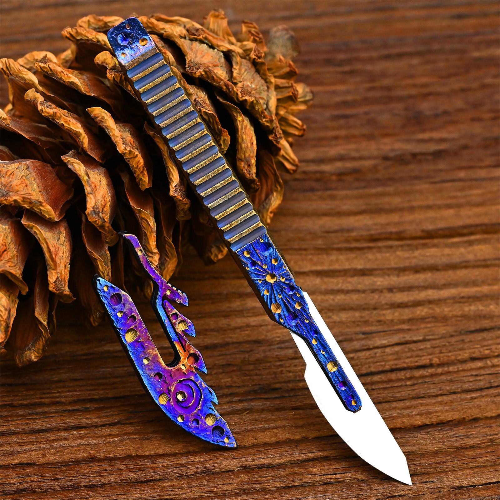 Star Sky Hand Carved Titanium Alloy Camping Knife Sharp Folding EDC Keychain Gift Carry-on Safe Sharp Folding Knife