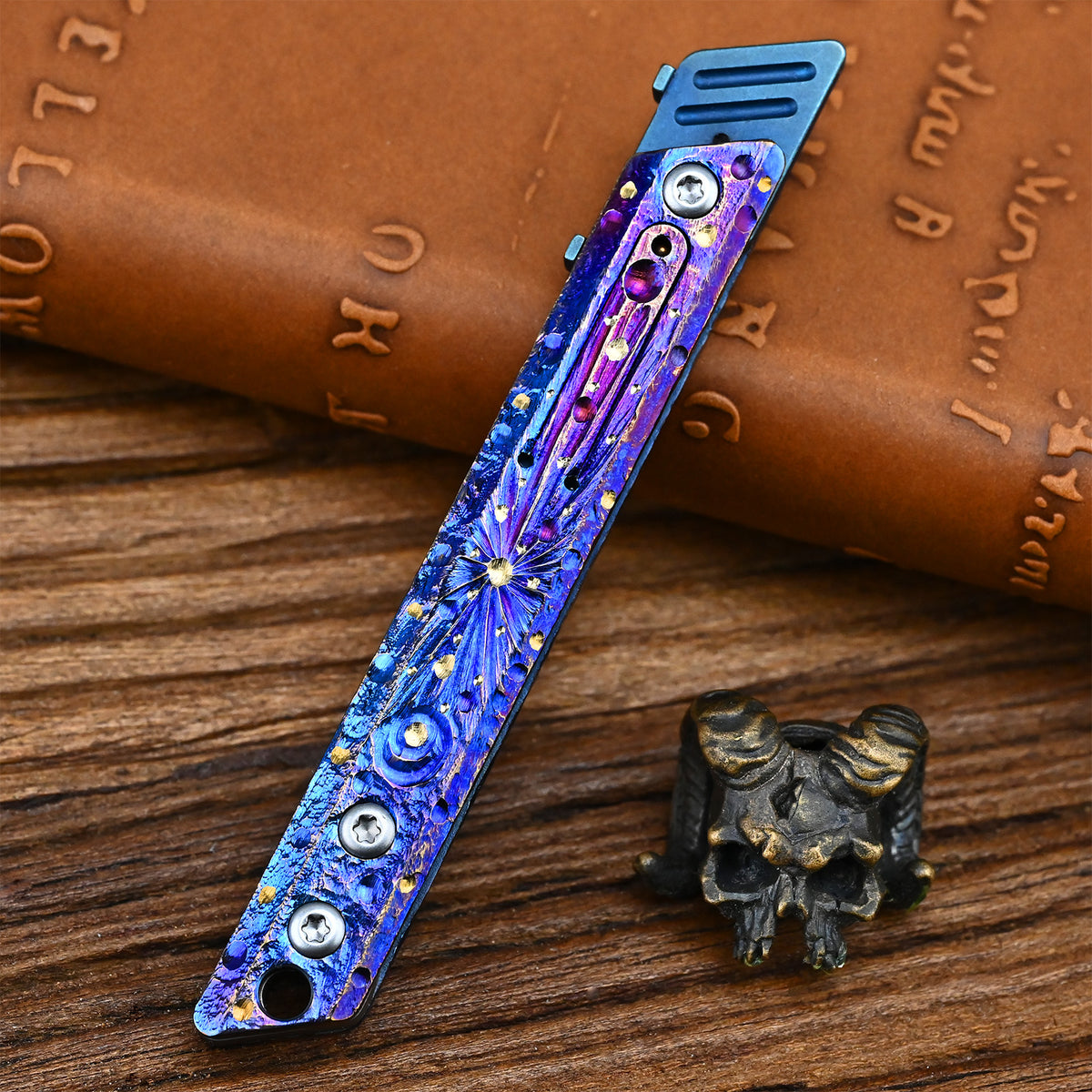 Limited Edition Hand Carved Starry Sky Titanium Alloy Art Knife Keychain Portable EDC Disassembly Tool