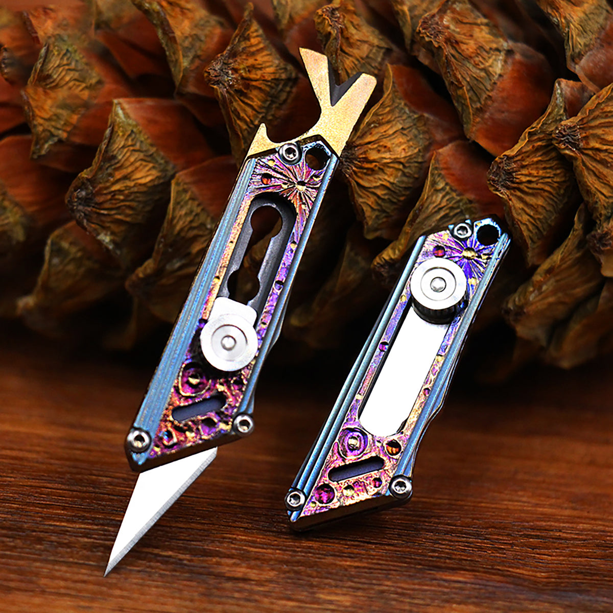 Limited Edition Hand Carving Starry Sky Titanium Alloy Pocket Keychain Small Knife MINI Outdoor EDC Self-defense Tool