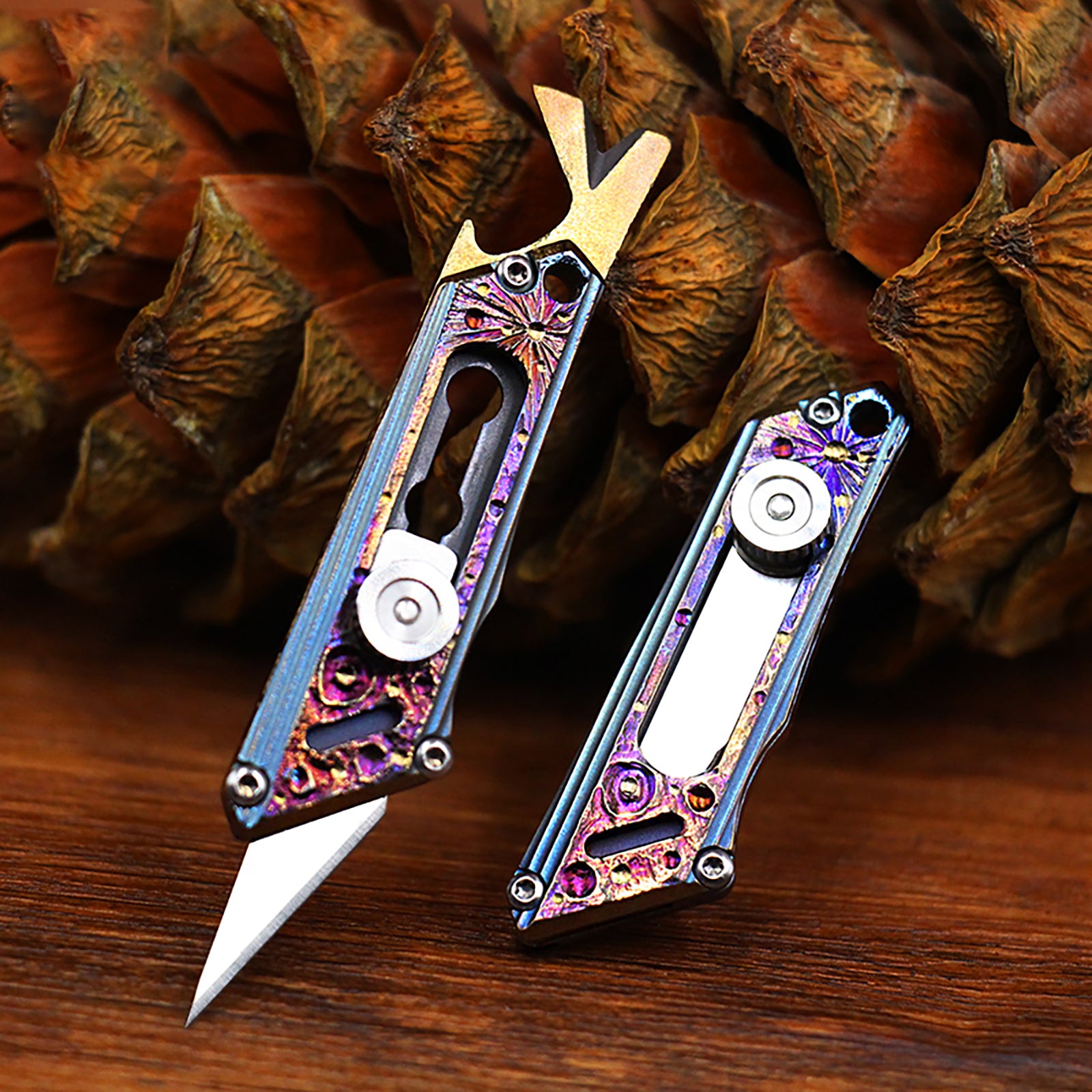 Limited Edition Hand Carving Starry Sky Titanium Alloy Pocket Keychain Small Knife MINI Outdoor EDC Self-defense Tool