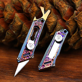 Limited Edition Hand Carving Starry Sky Titanium Alloy Pocket Keychain Small Knife MINI Outdoor EDC Self-defense Tool