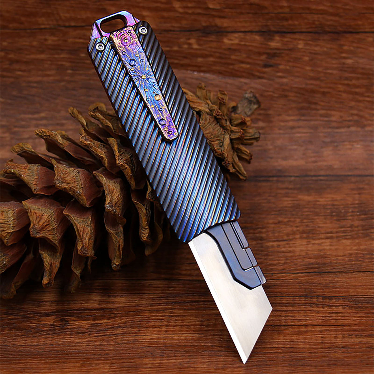 Star Sky Titanium Heavy Alloy Push Knife Tactics Pocket Cutter Paper Knife can Replace Blade Art Knife Wallpap