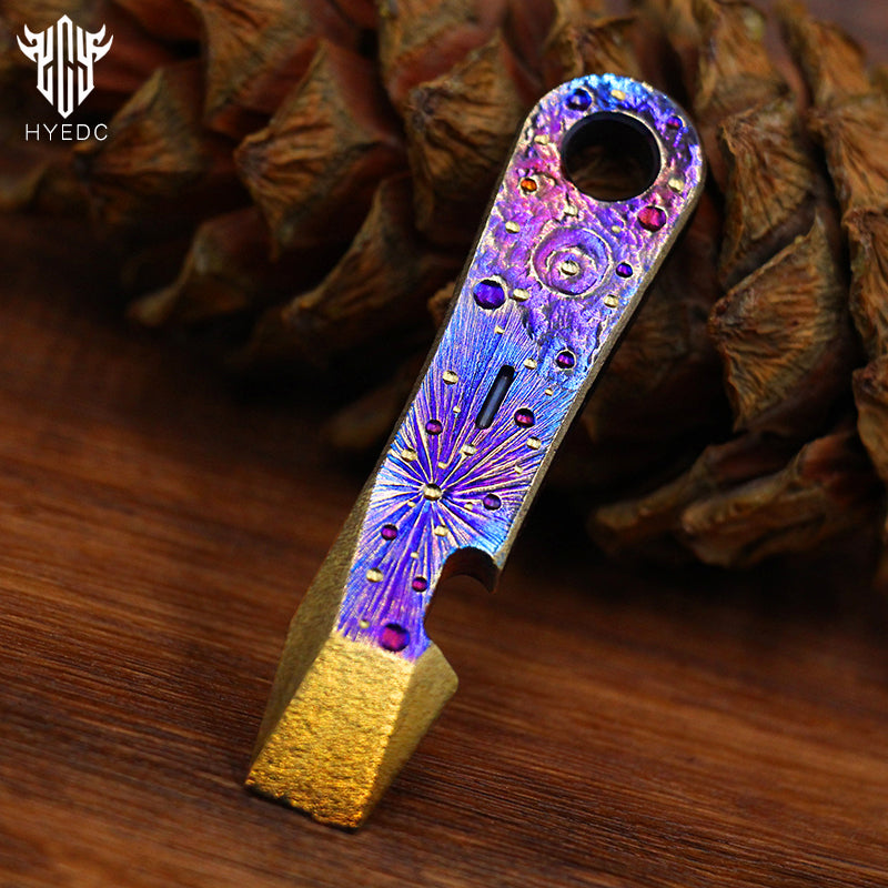 Limited Edition Hand Carving Starry Sky Titanium alloy EDC Outdoor  Multifunctional Tool Tactical Pry bar Bottle TacticalOpener
