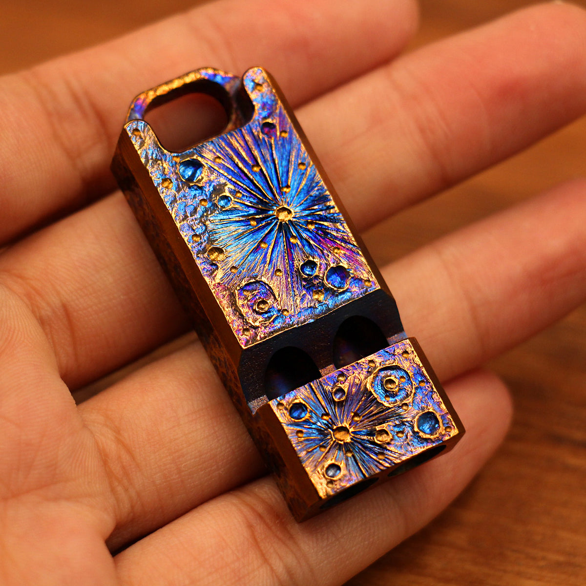 Limited Edition Titanium Alloy Whistle Double Tube High Audio  Hand Carved Starry Sky EDC Outdoor Survival Referee Whistle