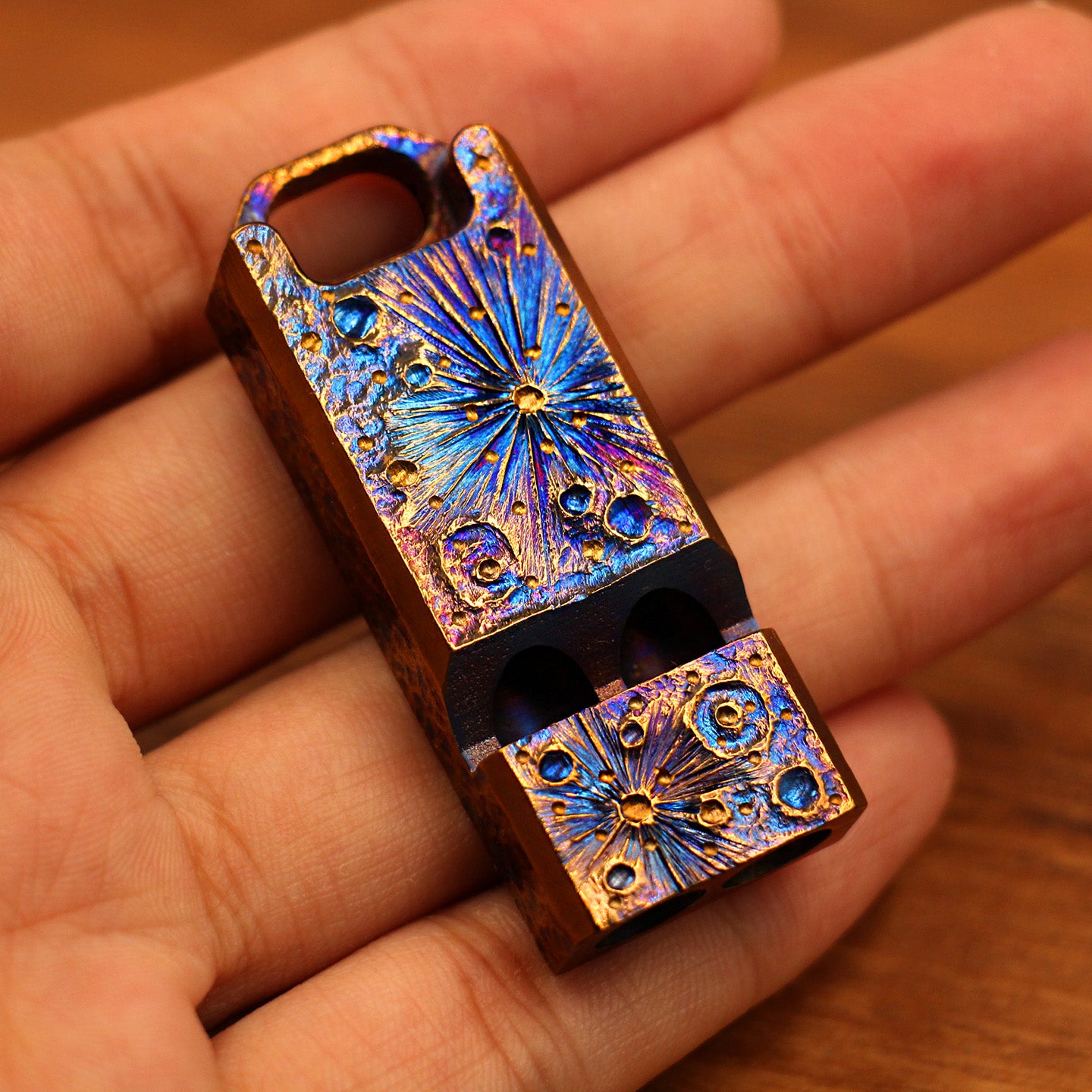 Limited Edition Titanium Alloy Whistle Double Tube High Audio  Hand Carved Starry Sky EDC Outdoor Survival Referee Whistle