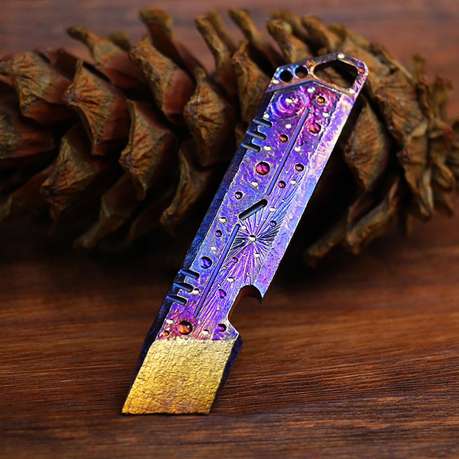 Hand Carving Starry Sky Titanium Alloy EDC Multi-Function Screwdriver Crowbar Bottle Opener Outdoor Crowbar