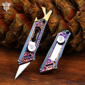 Limited Edition Hand Carving Starry Sky Titanium Alloy Pocket Keychain Small Knife MINI Outdoor EDC Self-defense Tool