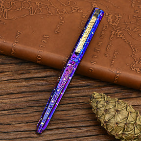 HCYEDC Hand Carved Titanium Alloy Tactical Pen EDC Star Sky Design Limited Edition Tungsten Metal Signature Neutral Pen Pen Body Using Design for Writing Tactical Defense Emergency Defense Escape