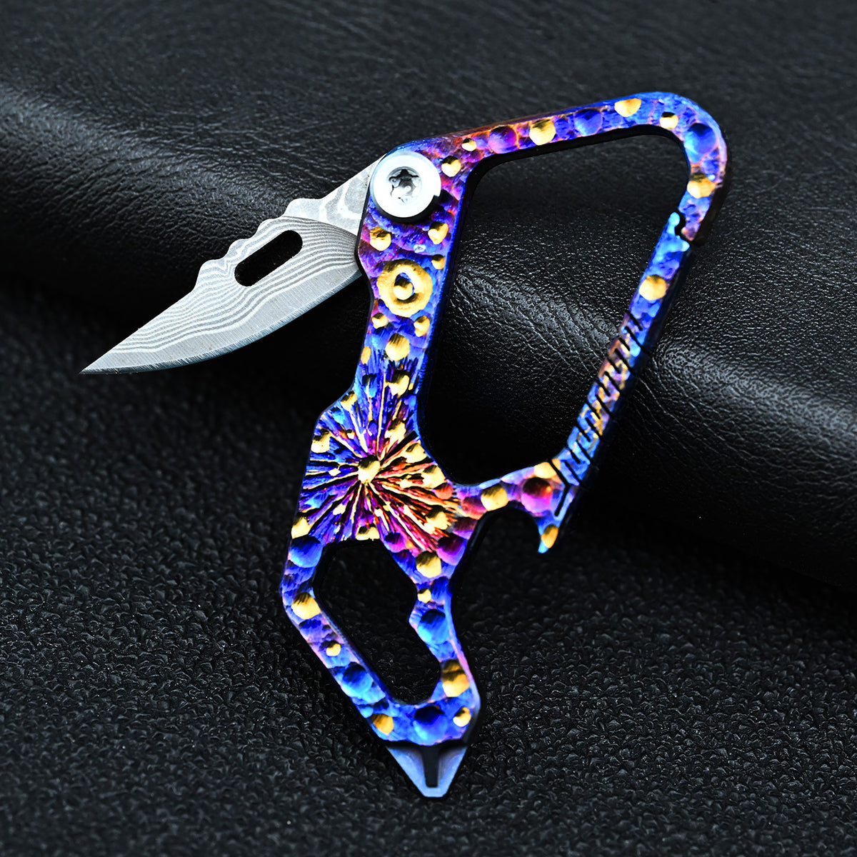 Star Sky Limited Titanium EDC Keychain Knife Damascus Multi Tool Bottle Opener Hex Wrench Camping Gear