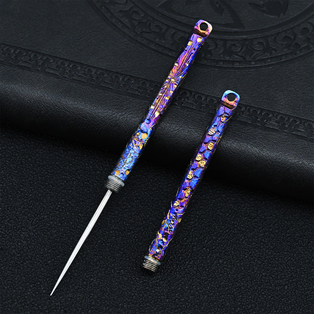 Hand carved Portable Titanium ToothpicksToothpicks Keychain with Metal Toothpick Holder for Outdoor Picnic Camping Accessorie