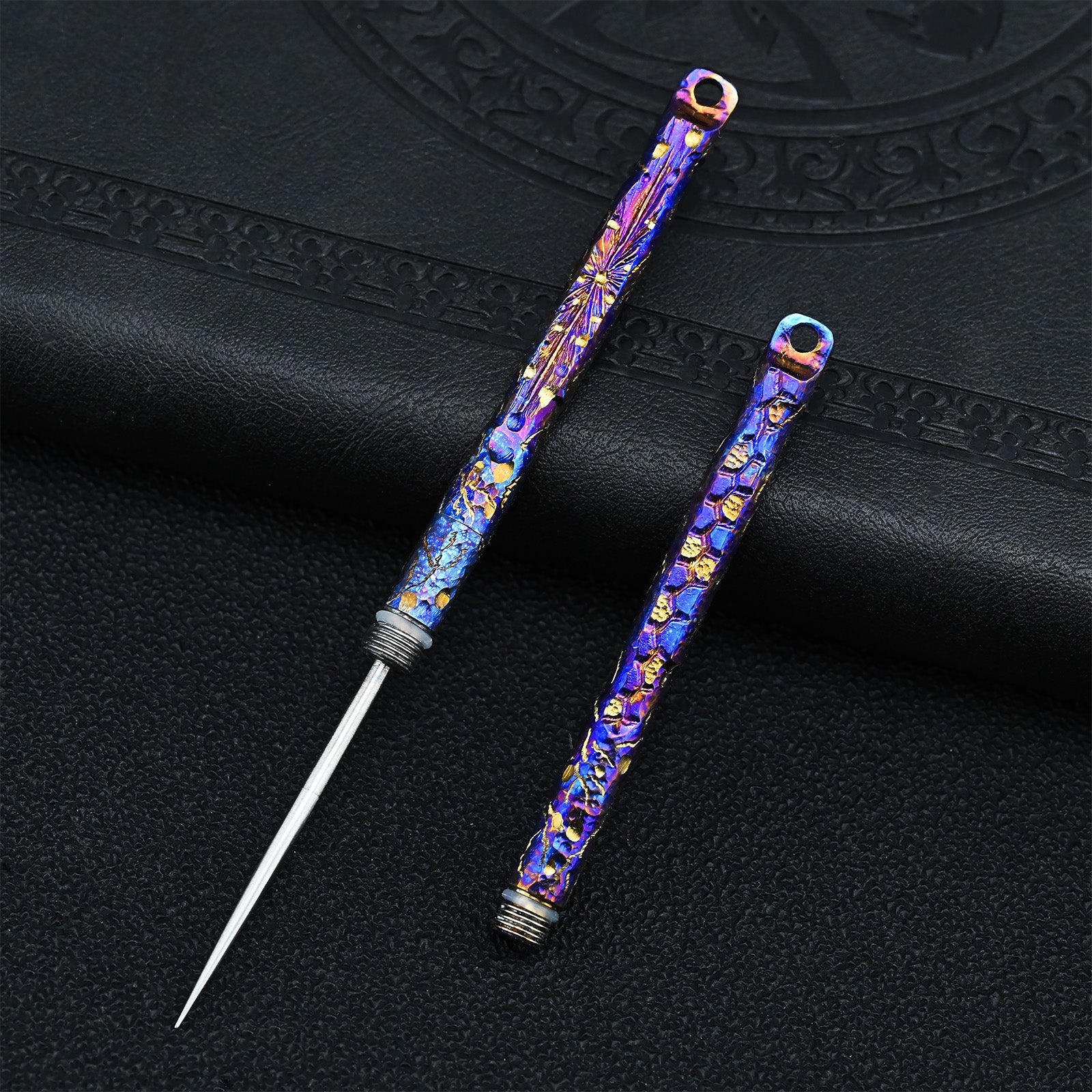 Hand carved Portable Titanium ToothpicksToothpicks Keychain with Metal Toothpick Holder for Outdoor Picnic Camping Accessorie