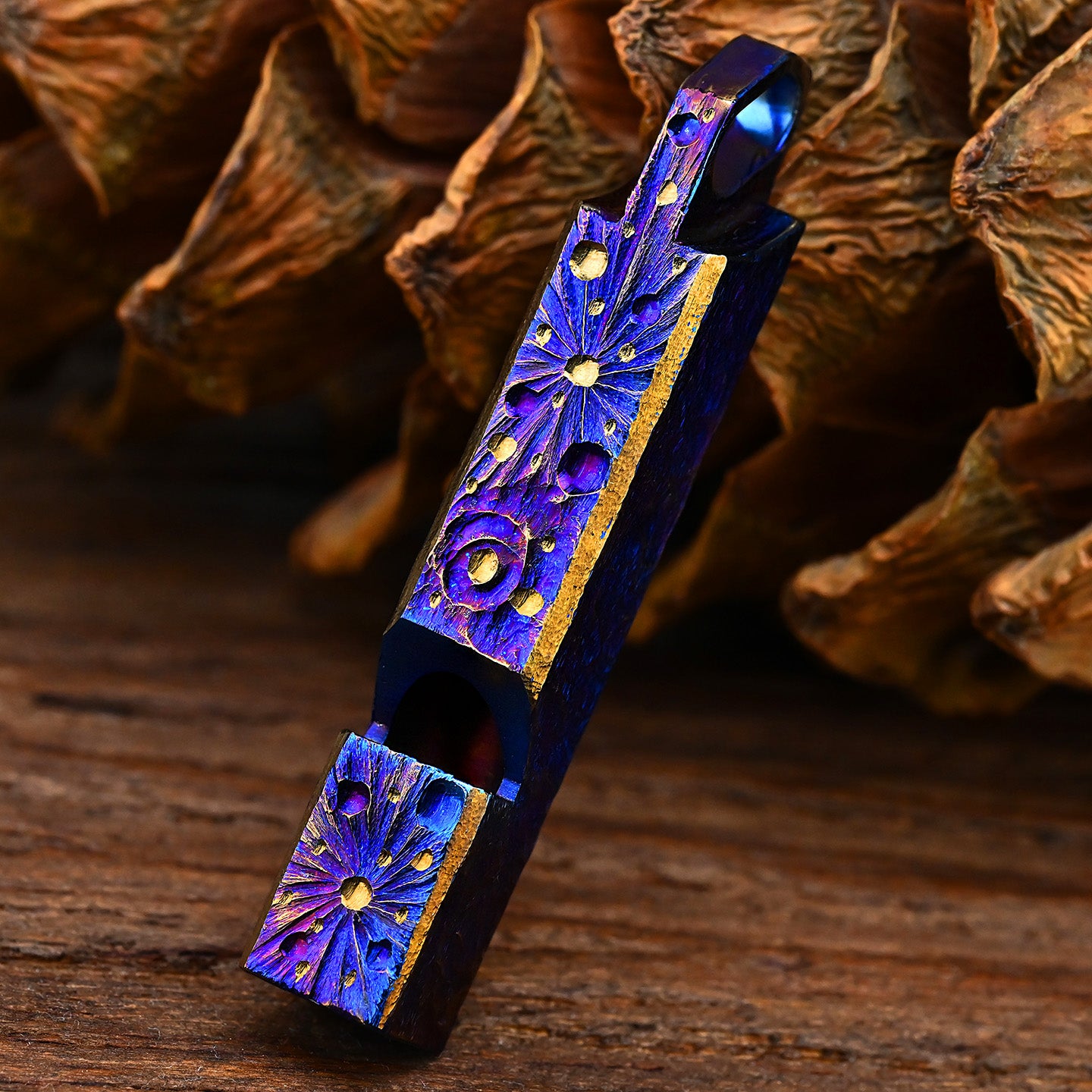 Star Sky Titanium Alloy Whistle Hand Carved Starry Sky EDC Outdoor Survival Referee Whistle