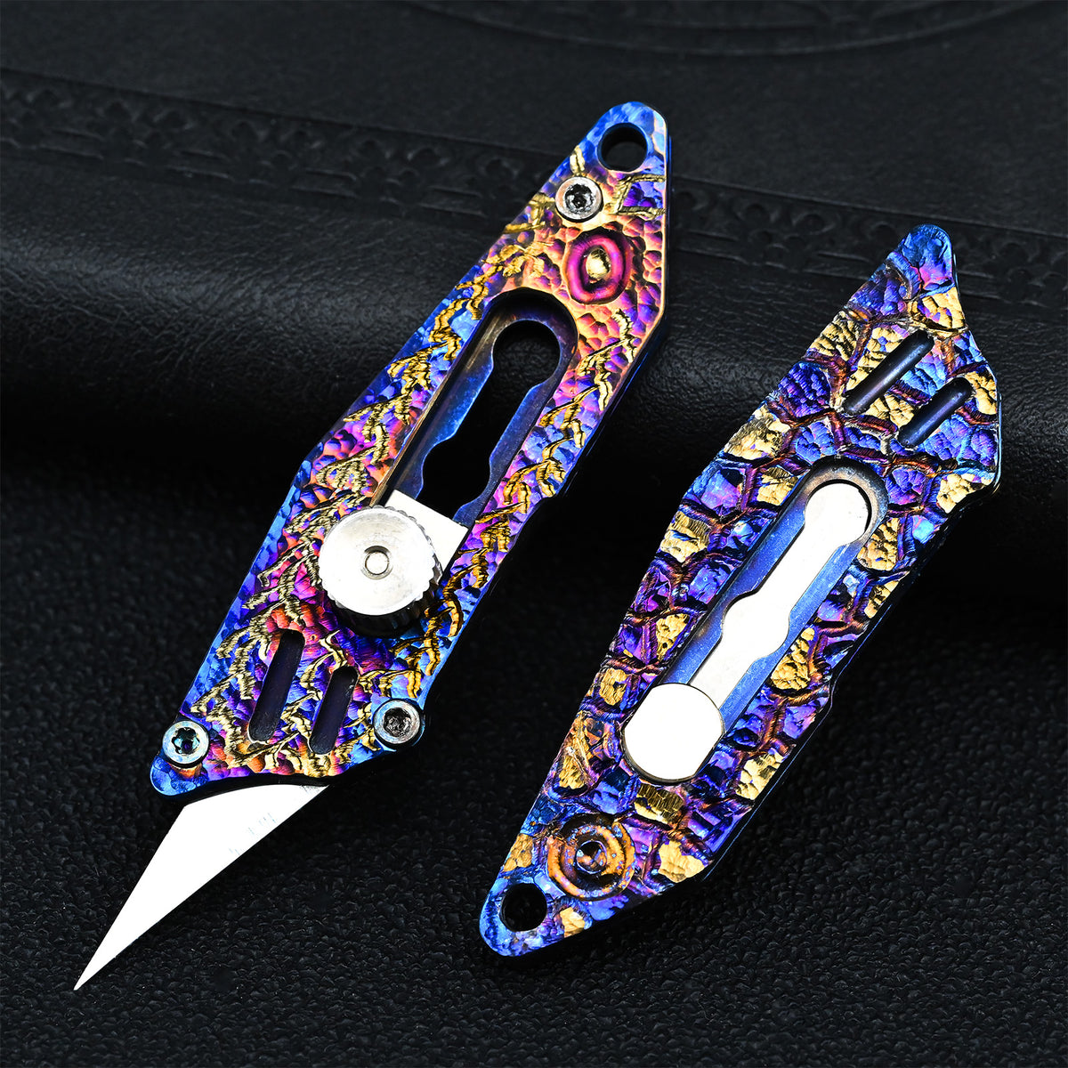 Edition Hand Carving Lightning Stone PatternTitanium Alloy Pocket Keychain Small Knife MINI Outdoor Self-defense Tool EDC