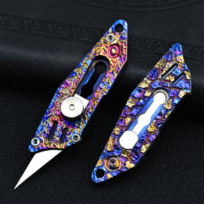 Edition Hand Carving Lightning Stone PatternTitanium Alloy Pocket Keychain Small Knife MINI Outdoor Self-defense Tool EDC