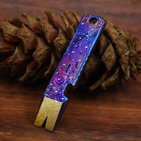 Limited Edition Hand Carving Starry Sky Titanium Crowbar Outdoor Multi Functional Survival EDC Tool Bottle Opener Keychain