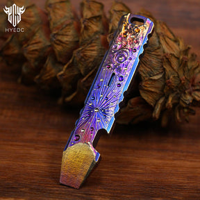 Hand Carving Starry Sky Titanium AlloyCrowbar Outdoor Multi Functional Survival Tool Bottle Opener Keychain Wrench for EDC