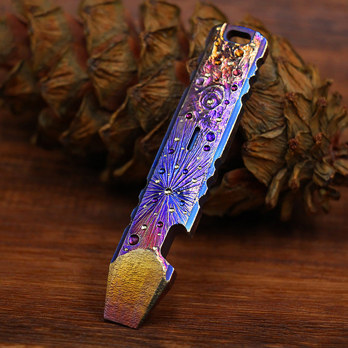 Hand Carving Starry Sky Titanium AlloyCrowbar Outdoor Multi Functional Survival Tool Bottle Opener Keychain Wrench for EDC