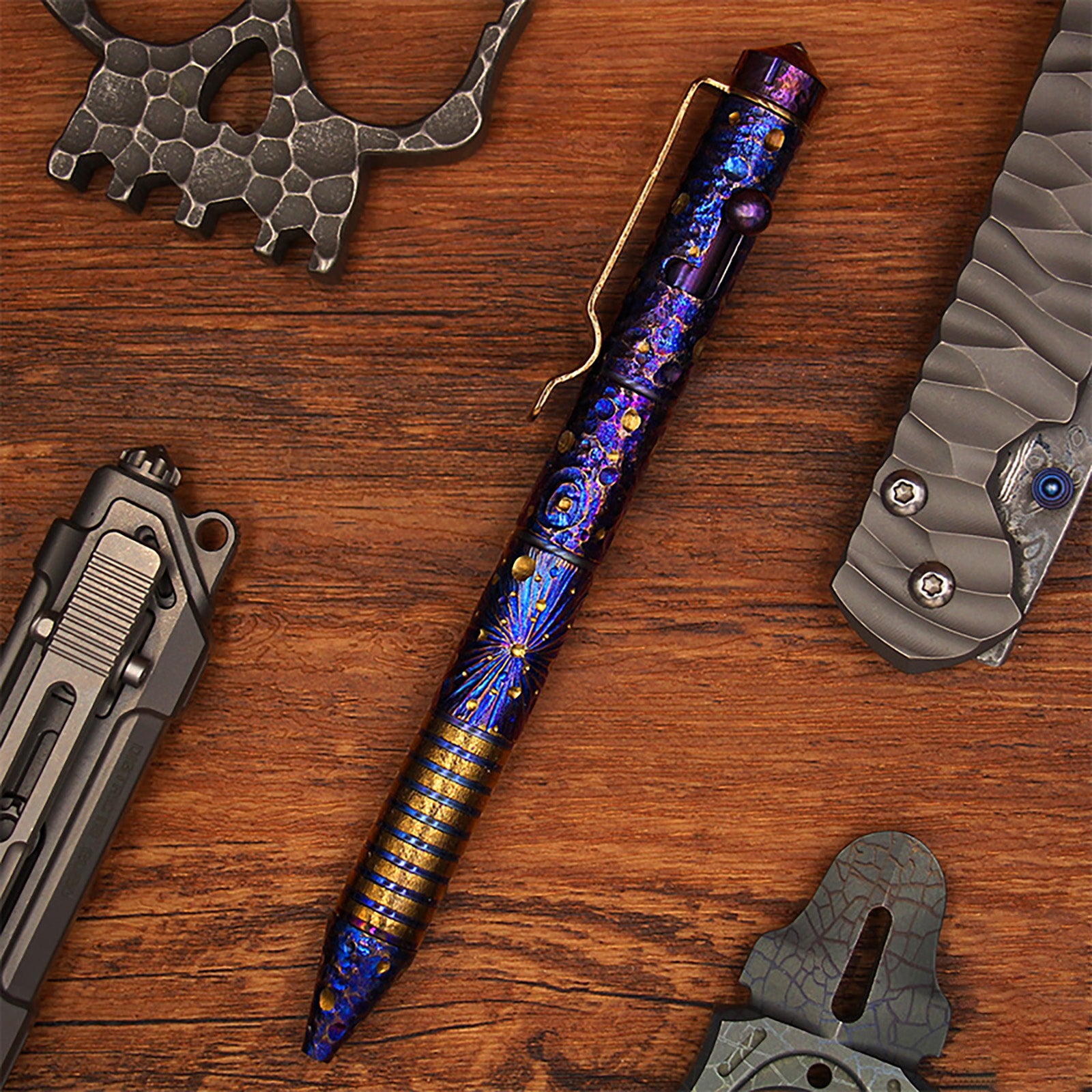 Titanium Alloy Tactical Pen Hand Carved Star Sky Limited Edition Tungsten Pen Decompression EDC Metal Signature Neutral Pen