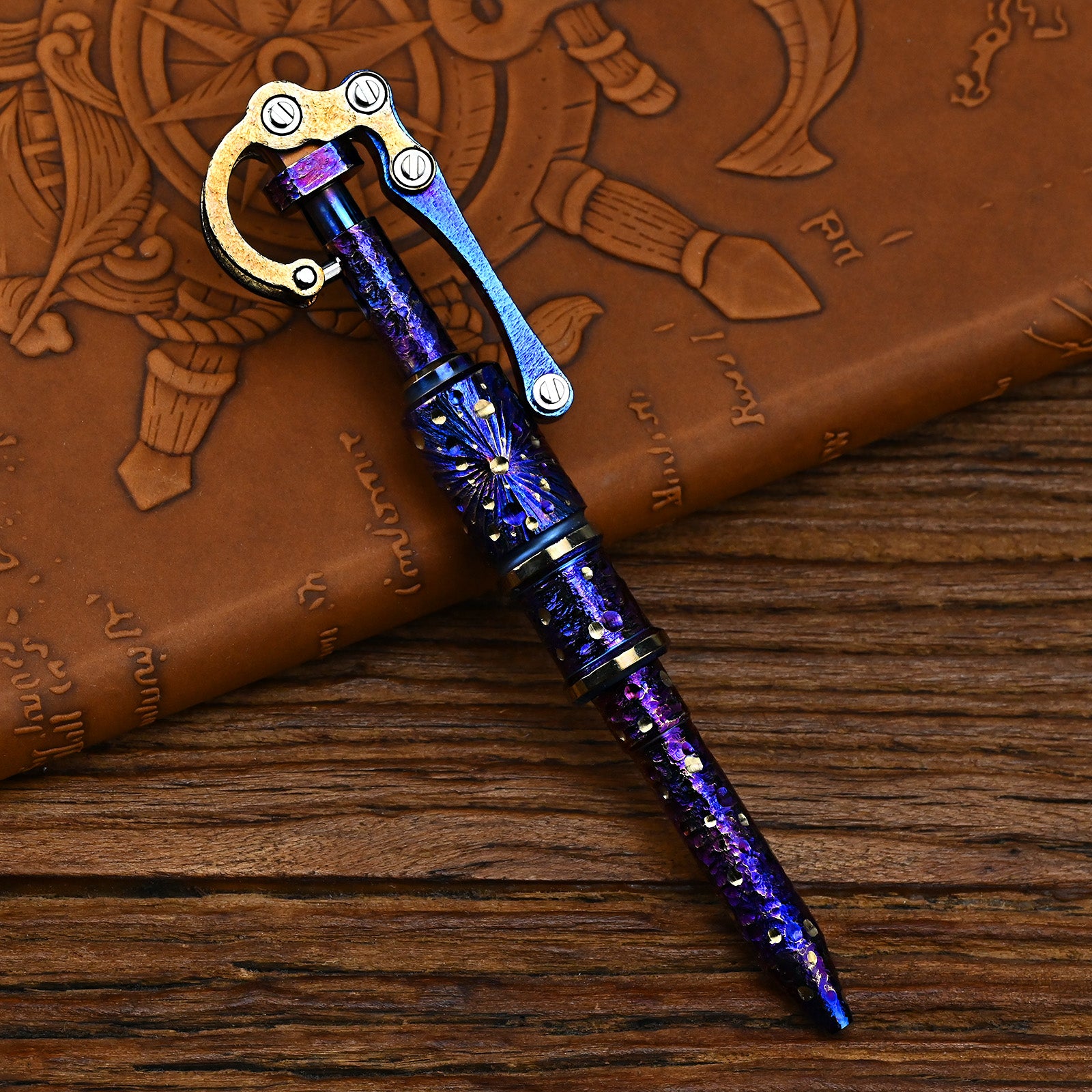 Star Sky Multipurpose Titanium Alloy Tactical Ballpoint Pen Self Defense Writing Tool for Outdoor Mechanical Punk Style EDC