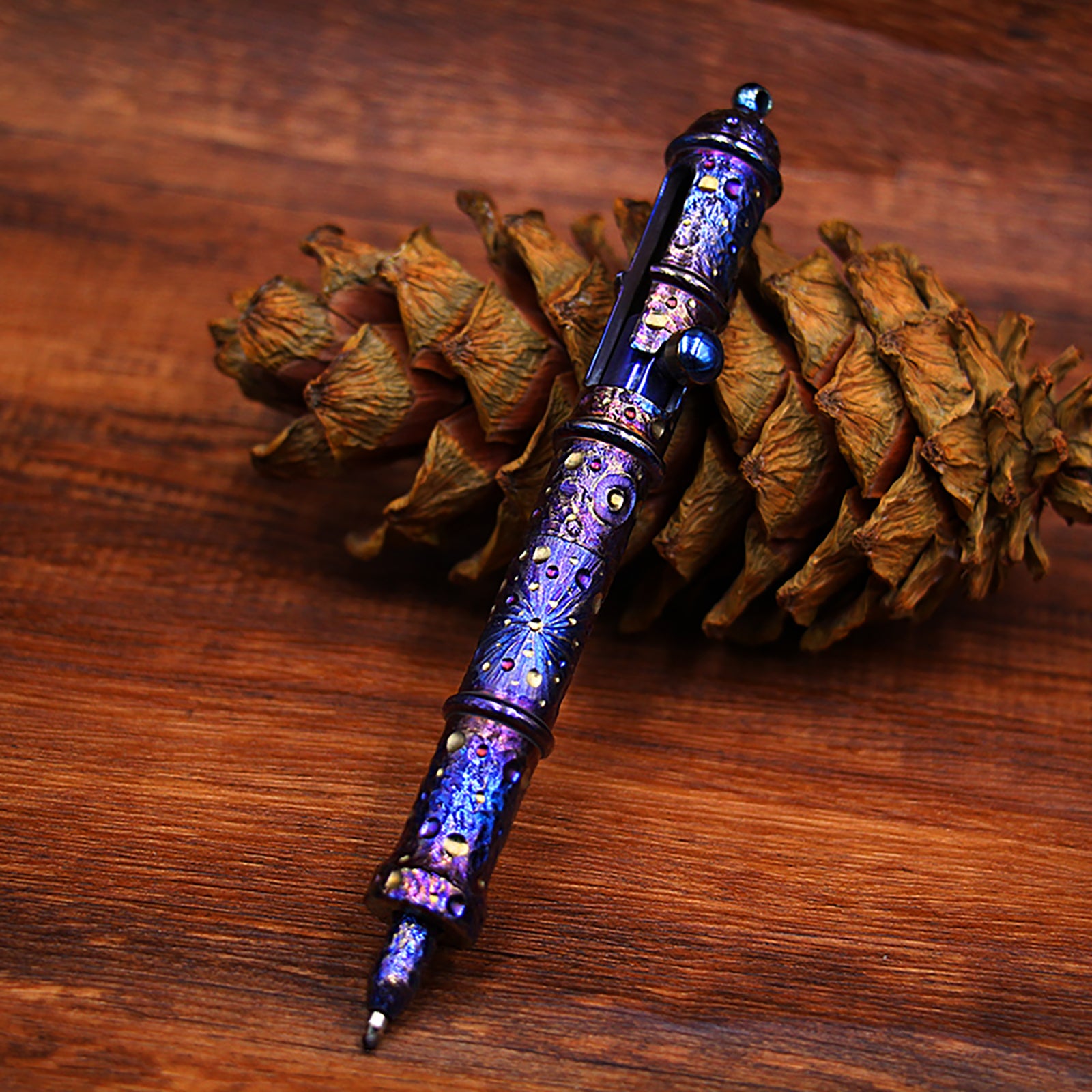 HCYEDC Star Sky Hand Carved Titanium Alloy Tactical PenTactical Bolt Action Pen Limited Edition EDC Metal Signature Neutral Decompression Pen