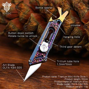 Limited Edition Hand Carving Starry Sky Titanium Alloy Pocket Keychain Small Knife MINI Outdoor EDC Self-defense Tool