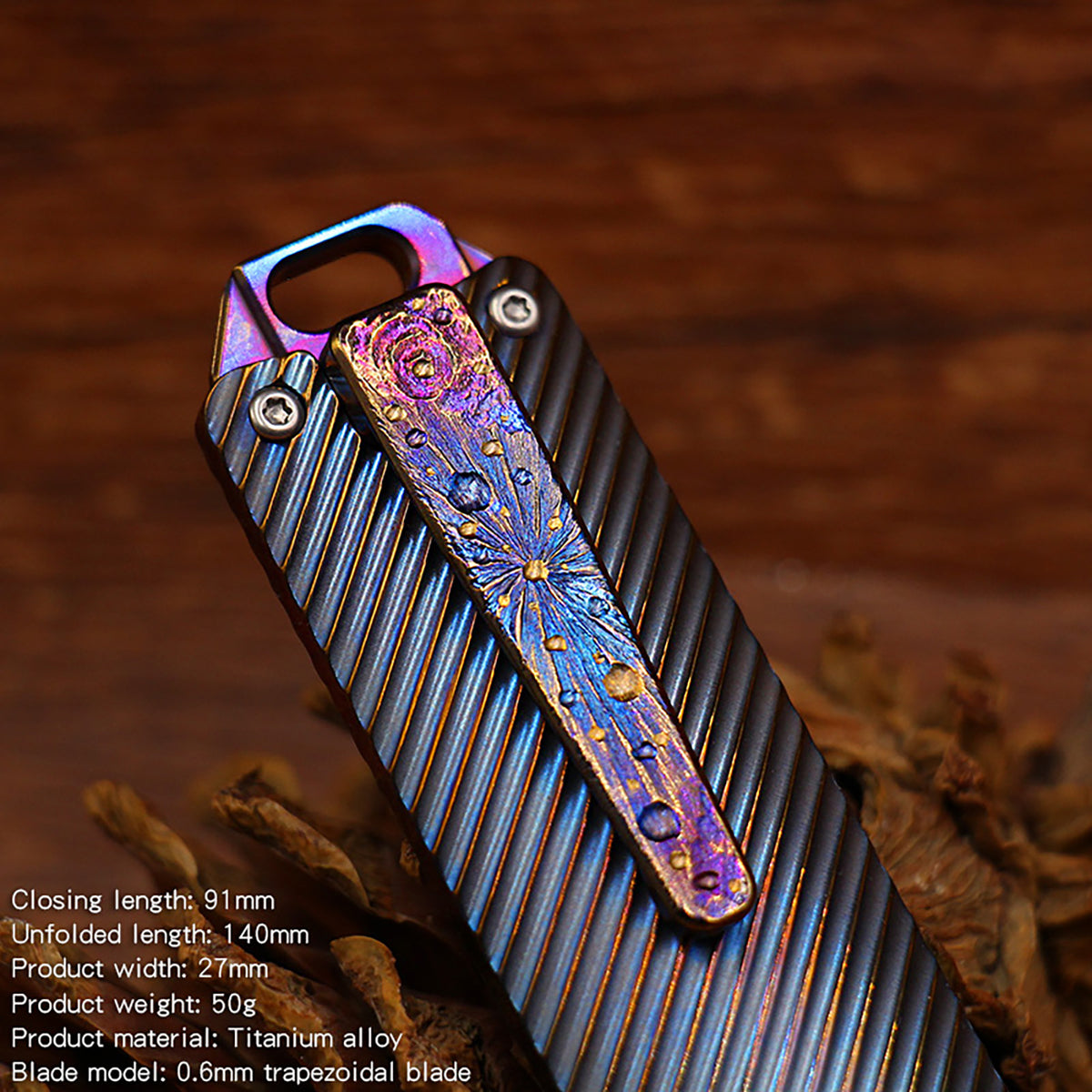 Star Sky Titanium Heavy Alloy Push Knife Tactics Pocket Cutter Paper Knife can Replace Blade Art Knife Wallpap