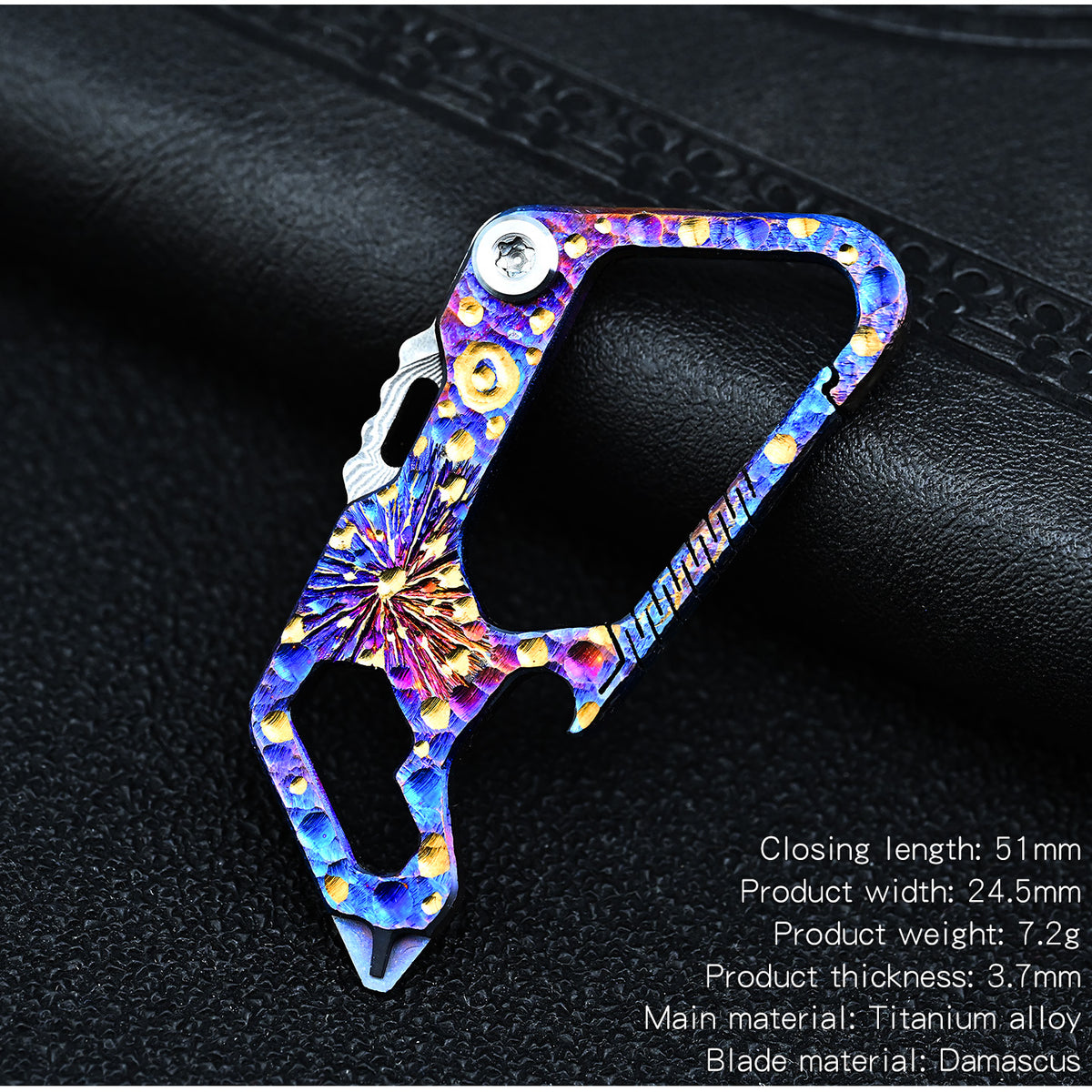 Star Sky Limited Titanium EDC Keychain Knife Damascus Multi Tool Bottle Opener Hex Wrench Camping Gear