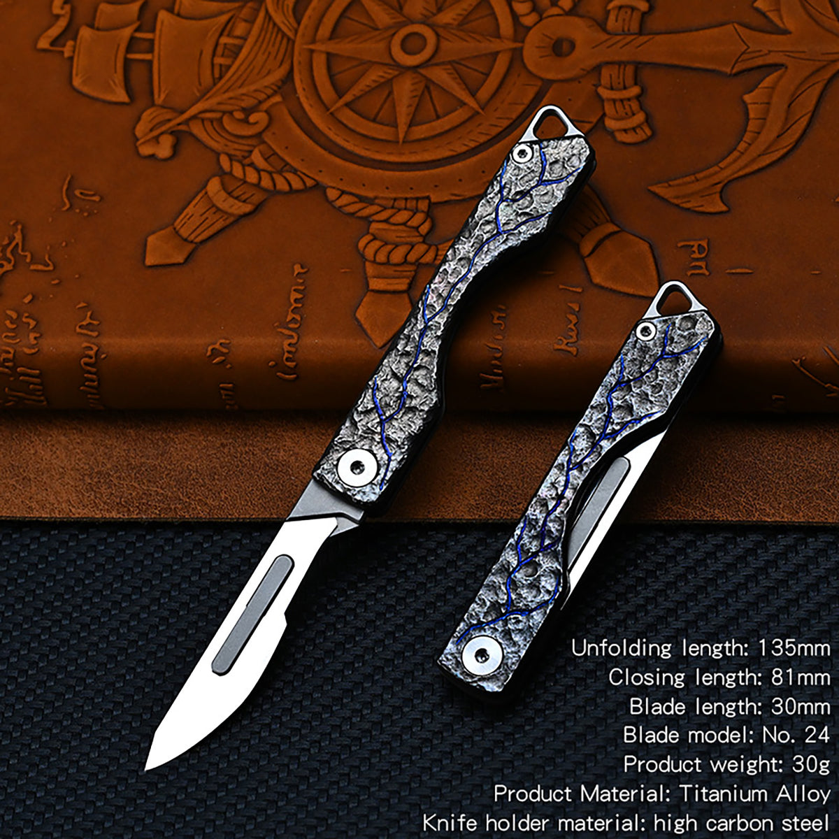 Limited Edition Hand Carving Stone Grain Titanium Alloy Multifunctional Key Chain Waist Hanging Car Keychain Pocket Knife EDC